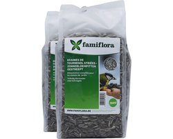 Famiflora Gestreepte Zonnebloempitten 1.5kg (2x 750g) - Klassiek Vogelvoer - Rijk aan Vetten - Ideaal voor Mezen & Vinken