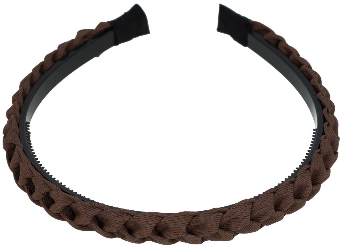 Haarsoires Haarband Diadeem 1.5cm – Gevlochten – Effen Stof – Donkerbruin - Comfortabel voor Dames & Meisjes - Universele Maat