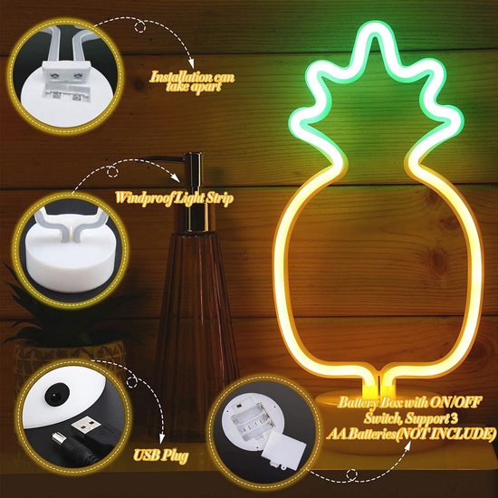 Led Neon Ananas Nachtlampje - Decoratieve Verlichting voor Binnen, Bruiloften en Feestjes van Merkloos — afbeelding 4