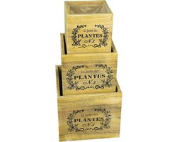 Set van 3 vierhoekige bloembakken voor binnen en buiten - Vintage houten plantenpotten voor kruiden en bloemen