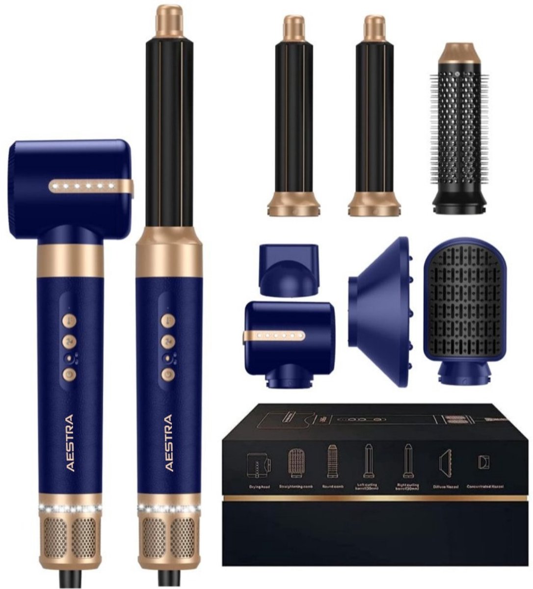 7 in 1 Hairwrap - Aestra - 1400W - Föhn met Diffuser - 110.000RPM - Föhnborstel - Krultang - Krulborstel - Airstyler - Haarborstel - Navy