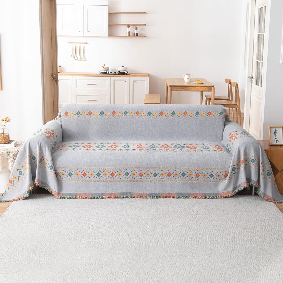 Boho plaid chenille deken voor banken en bedden - 180 x 420 cm - Grijs
