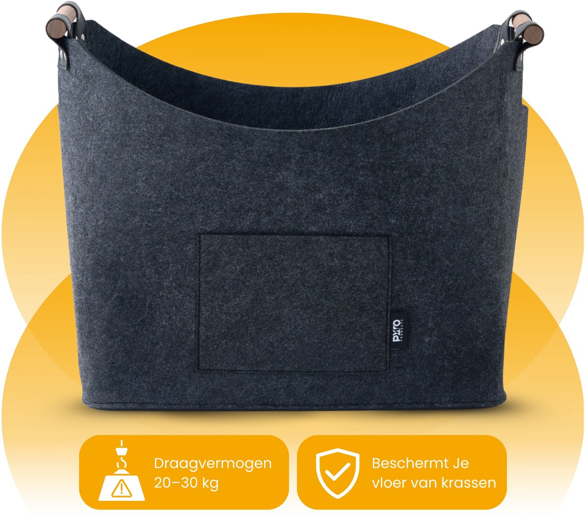 PyroProducts Opbergmand van Vilt - Houtmand voor Haardhout, Dekens & Speelgoed - Wasmand - 60 liter - Antraciet — cadeau in Wonen & Interieur - foto 6