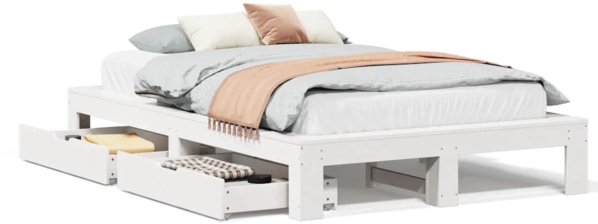 Tweepersoonsbed | Dubbelbed | Volwassenenbed | Bedframe zonder matras massief grenenhout wit 135x190 cm
