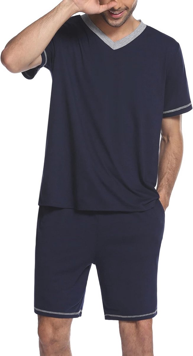 Heren pyjama's korte mouwen V-hals 2 stuks nachtshorts met zakken zomer thuis pyjama's S-XXL
