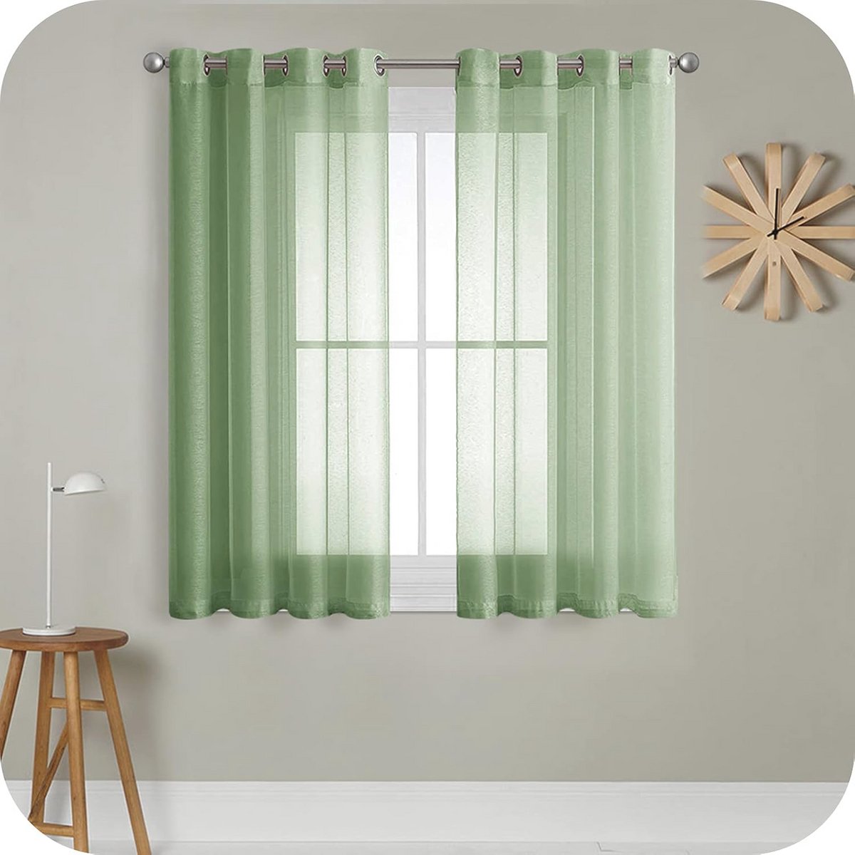Transparant voilegordijn 137 cm kort met zeilringen - linnenlook voor slaapkamer, woonkamer en terrasdeur