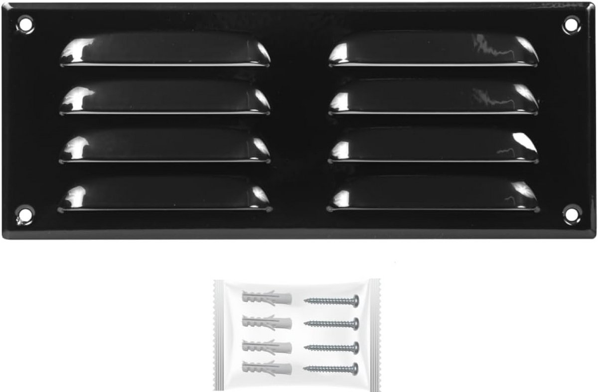 Ventilatierooster 260 x 105 mm Staal Zwart met Insectenbescherming – Voor Efficiënte Ventilatie en Weerbescherming