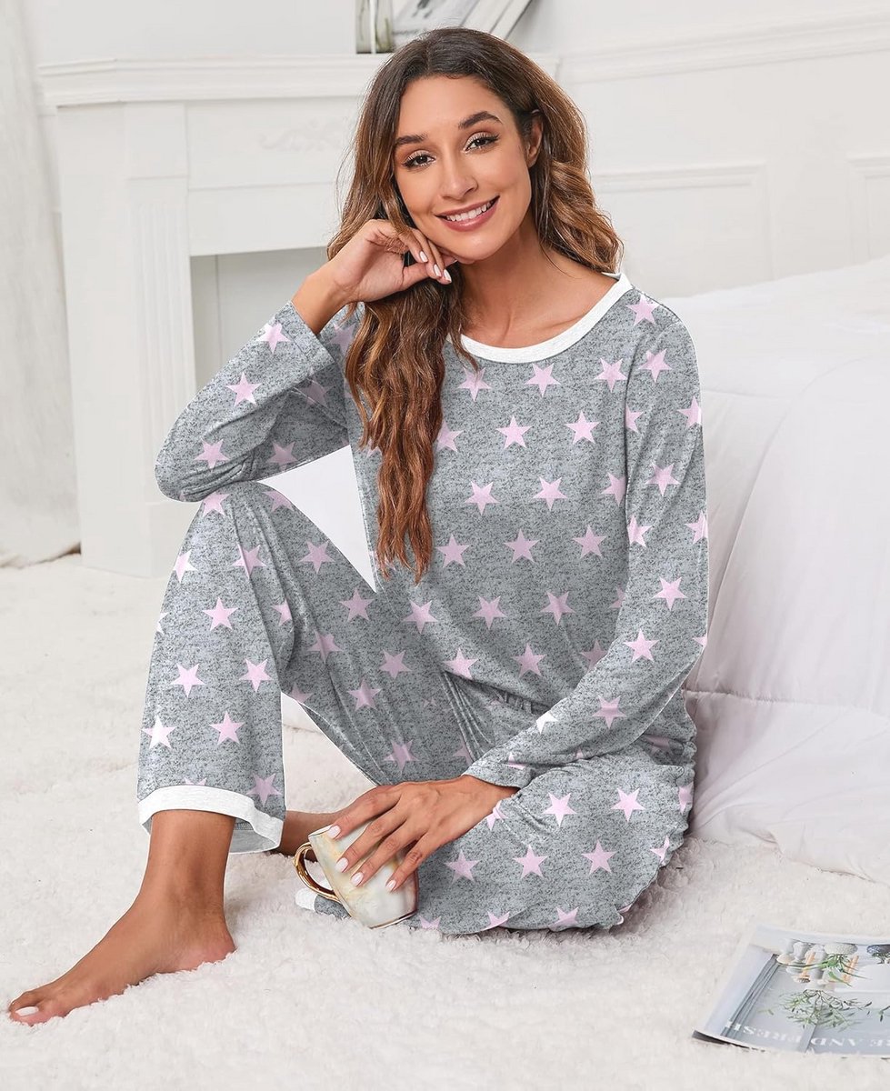 Dames Pyjama Set Lange Mouw met Broek en Zachte Loungewear