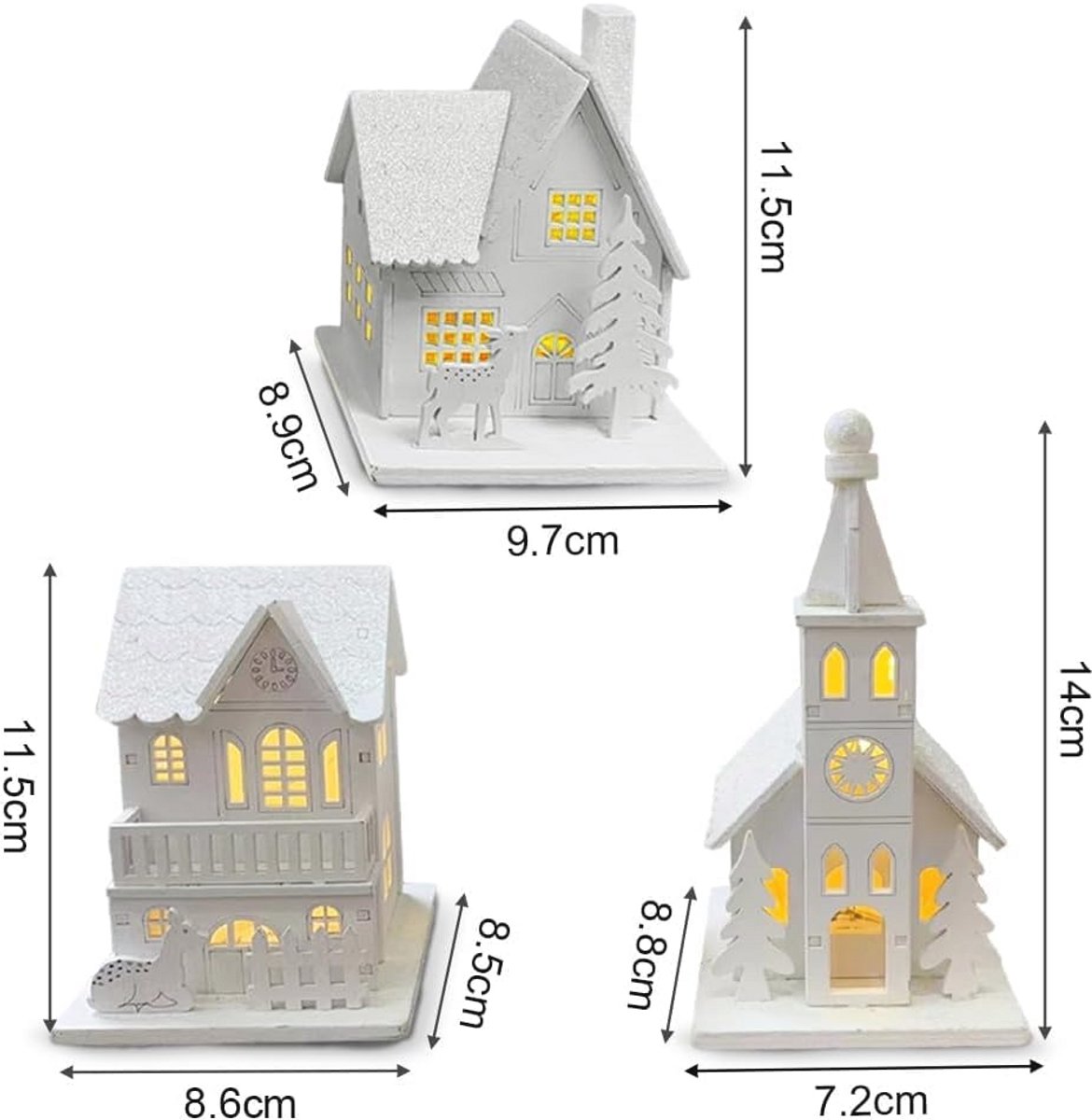 Set van 3 kerstdorpen met verlichting - kabouterhuis met licht - led-houten kerstdecoratie - kerstdecoratie - Amerikaanse kerstdecoratie - binnendecoratie - mini-kerststad – foto 8