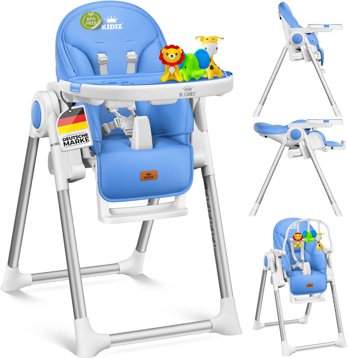 KIDIZ® 3in1 kinderstoel incl. speelbar, Eetstoel, Babystoel, combinatie kinderstoel, 7 in hoogte verstelbare rugleuning, meegroei van 0 maanden tot 6 jaar - Blauw