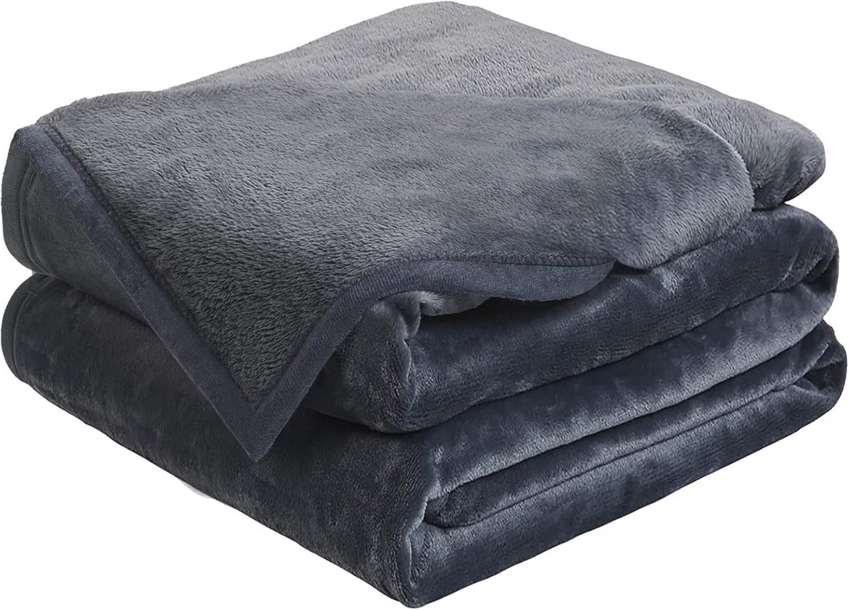 Zachte kingsize deken voor optimale warmte - lichtgewicht thermische fleece deken voor bank en bed, 228 x 274 cm, donkergrijs