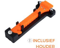 Noodhamer met Houder – Veiligheidshamer met Gordelsnijder – Oranje – Inclusief Monteerbare Kunststof Houder - Glas Breker Hamer Auto & Bus