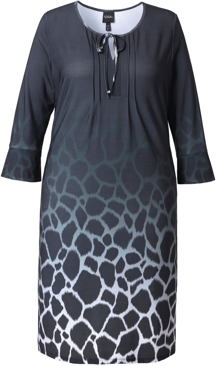 Ulla Popken Dames - Jersey jurk dieren-patroonverloop lange mouwen - Zwart - Maat 54+