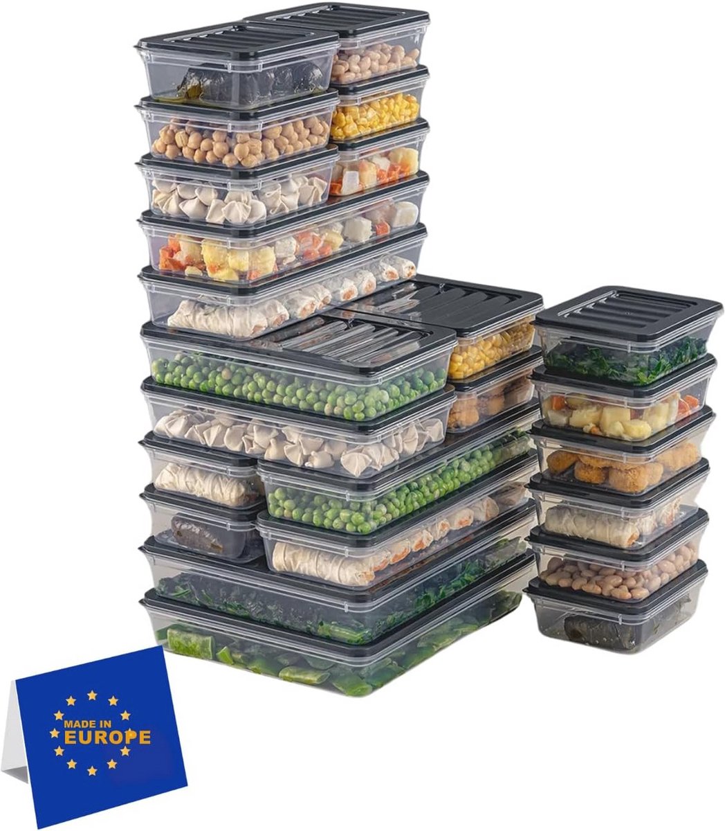 Stapelbare Vries- en Koelkastopbergdozen Set - Herbruikbare en Vorstbestendige Dozen (24 Stuks)