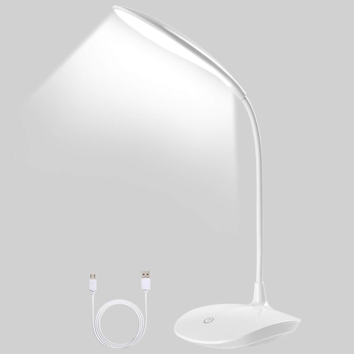 VIN® Leeslampje Oogbescherming Dimbaar Boeklamp Bedlamp USB-voeding Tafellamp 3 Helderheidsniveaus Touch-bediening Flexibel Geschikt voor Slaapkamer Kantoor Studeerkamer Wit