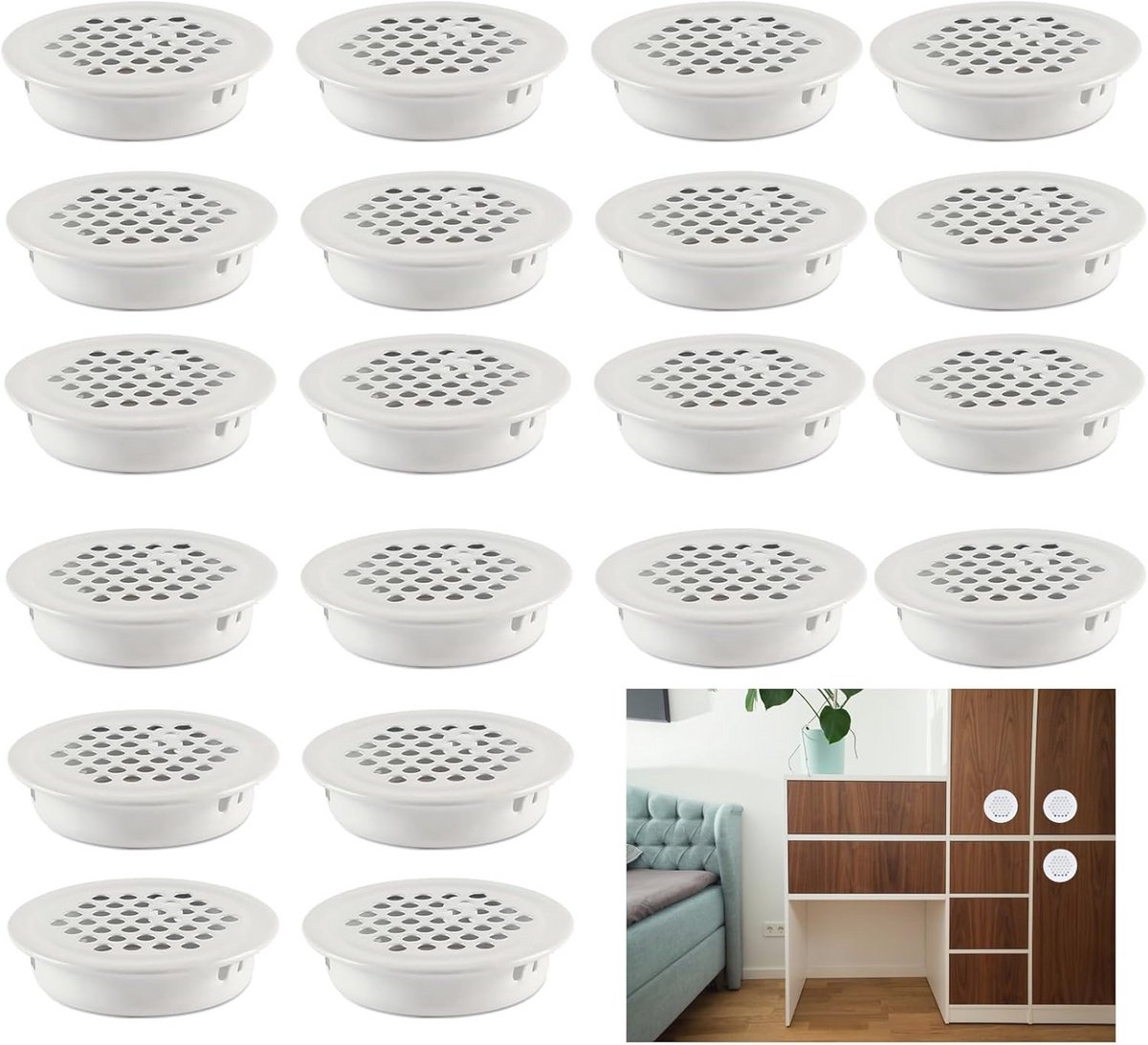 20 Stuks Ronde Ventilatieroosters van RVS 35 mm voor Badkamer en Keuken