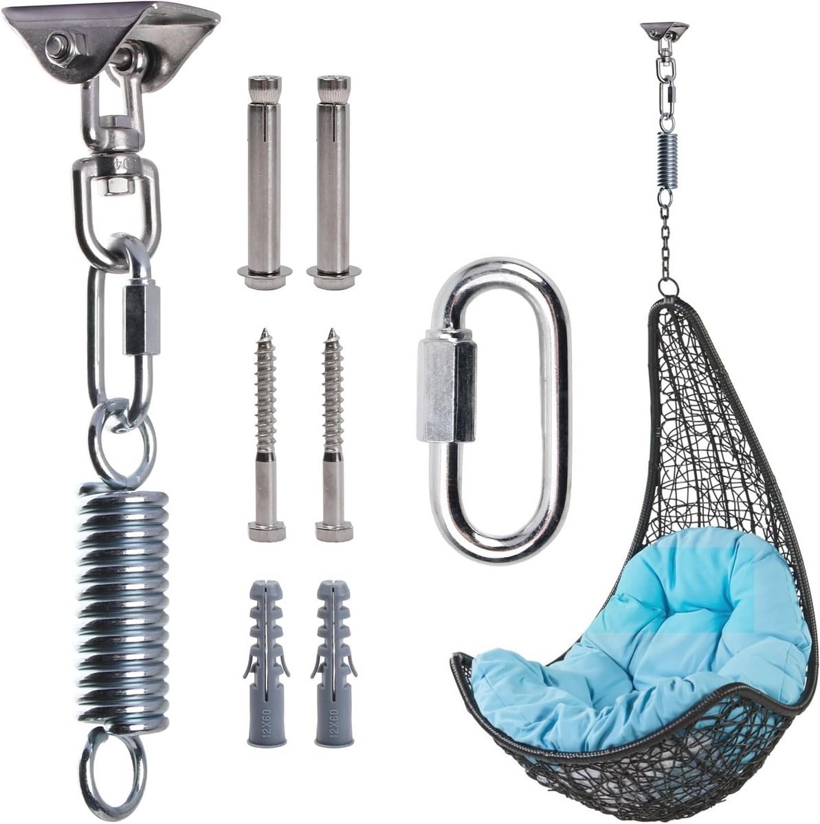 Heavy Duty Swing Hanger Haak - 304 RVS Hangmat Haken voor 450kg Capaciteit met 360° Beweging