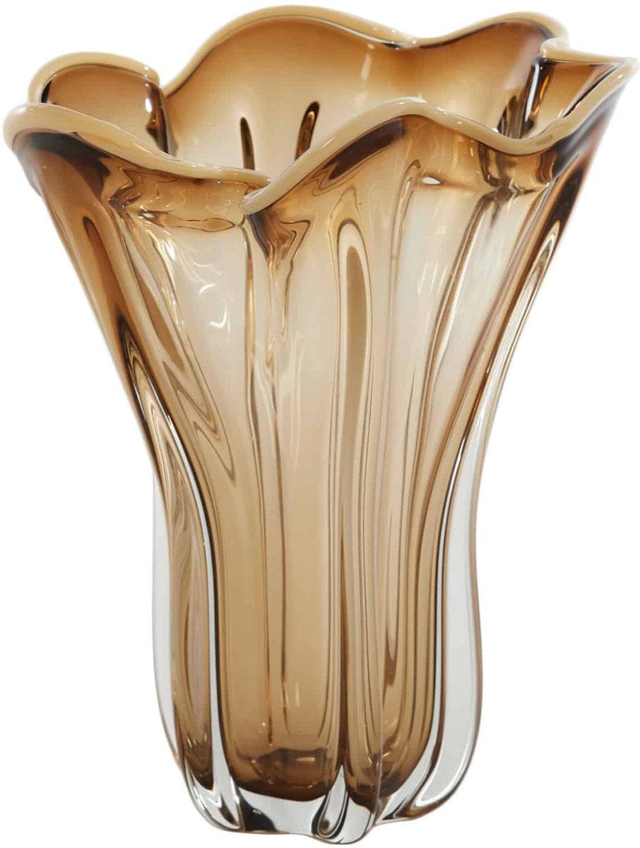 Vaas Kazuno - Bruin - Ø26x32cm - Glas - - Bloemenvaas - Woondecoratie - Decoratieve vaas voor woonkamer of slaapkamer - Moederdag - Moederdag cadeautje - Moederdag cadeau voor mama