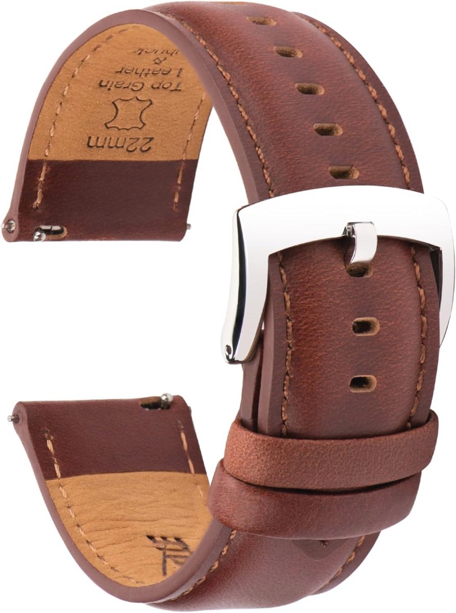 Leren Horlogeband met Snelsluiting 18mm 19mm 20mm 21mm 22mm, Vintage Elegante Horlogeband van Echt Topnerfleer voor Dames en Heren