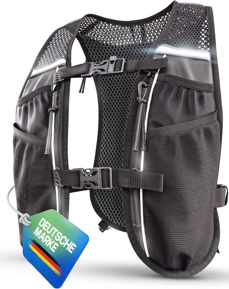 Ultralicht Hardloopvest met Hydratatie voor Mannen en Vrouwen, 5 Liter, 8 Opbergvakken