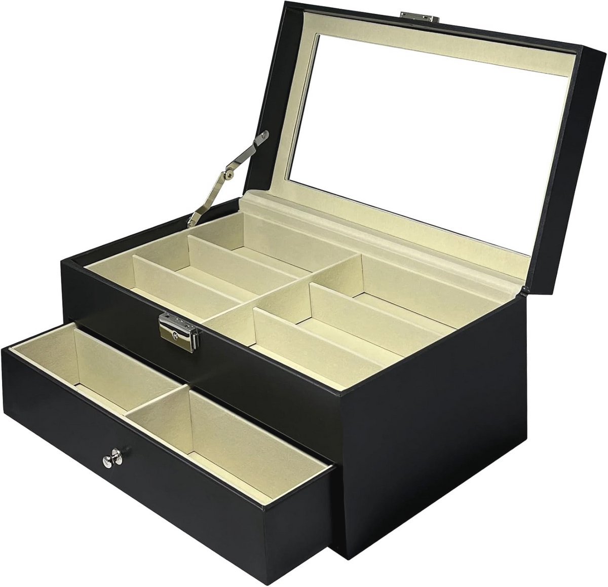 Vitrine voor 12 Glazen Horloges - Zwart Eco-Leer