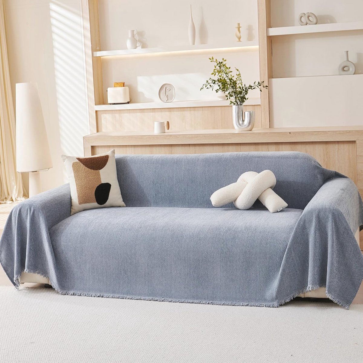 Chenille Natuurlijke Grote Deken voor Eenpersoonsbank - Luxe Zachte Plaid voor Fauteuil, Stoel en Bed - Blauw 130 x 180 cm