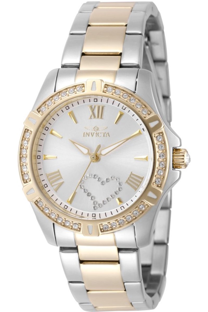 Invicta Angel 49844 Dames Horloge - Waterdicht - Analoog - Quartz Uurwerk - Roestvrij Staal met zilveren Wijzerplaat - 34mm