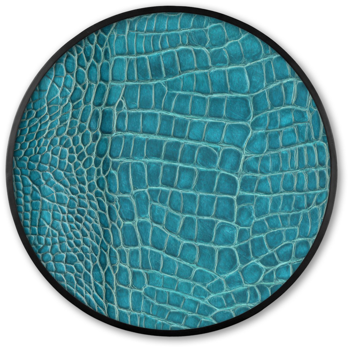 FrameYourWall Poster in lijst Rond - Fotolijst 80x80 cm - Posters - Krokodillenleertextuur - Blauw - Exotisch - Ronde posterlijst zwart - Decoratie - Wanddecoratie woonkamer - Muurdecoratie slaapkamer Multicolor