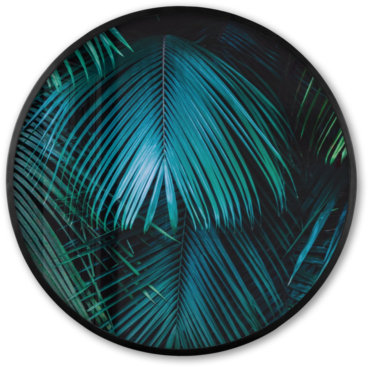 FrameYourWall Poster in lijst Rond - Fotolijst 80x80 cm - Posters - Tropical - Jungle - Bladeren - Groen - Ronde posterlijst zwart - Decoratie - Wanddecoratie woonkamer - Muurdecoratie slaapkamer Multicolor