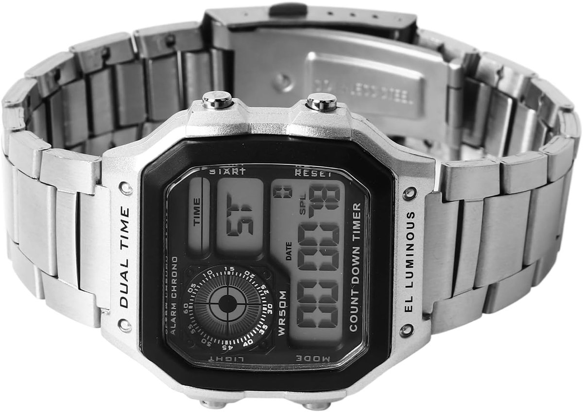 Waterproof Vintage Luminous Sports Watch for Men - Stainless Steel - Silver