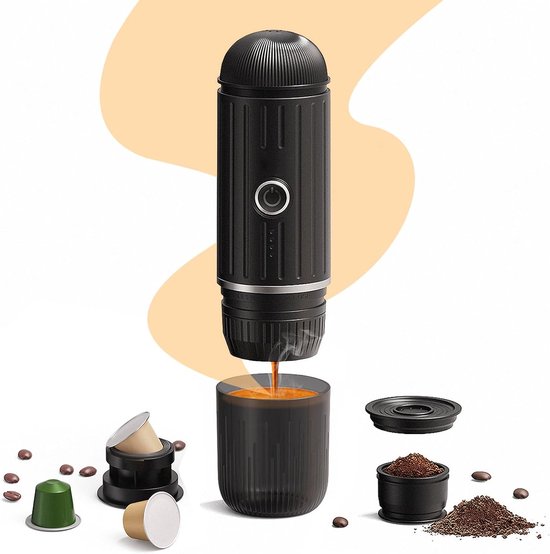 Draagbare koffiemaker: 12 V reis-espressomachine 12 W, 9 bar druk 2400 mAh oplaadbare batterij verwarming water voor buiten (draagbare koffiemaker zonder hoes