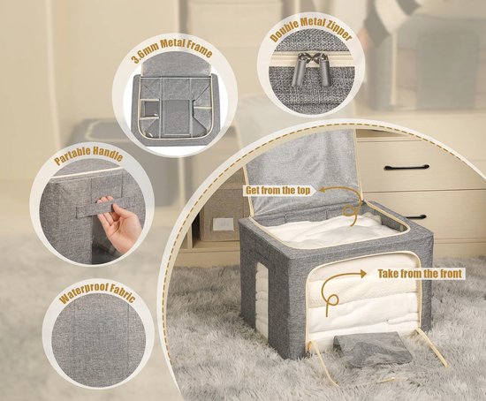 Lifewit 10-pack 90L grote opbergbakken met deksels, kastorganizers en opslag, opvouwbare kledingopslagcontainers met versterkte handgrepen voor kleding, deken, dekbedden, speelgoed, beddengoed, grijs