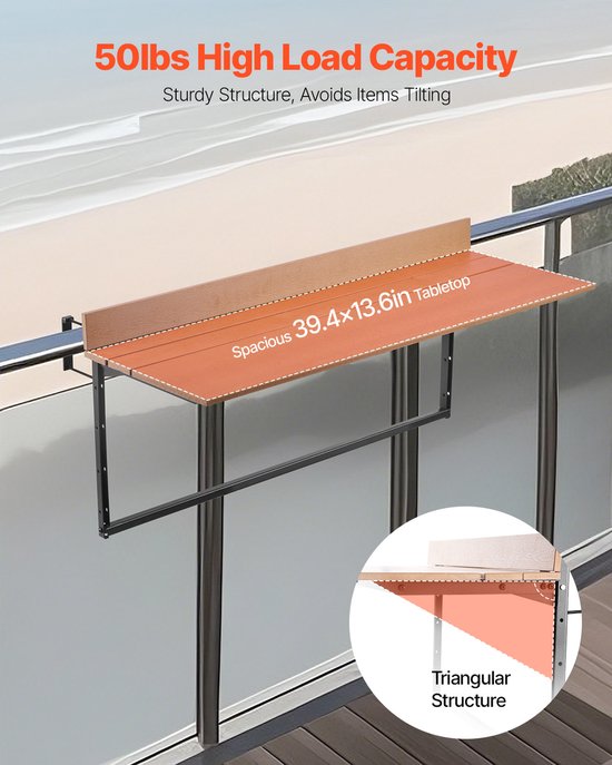 VEVOR Balkontafel Hangtafel Balkon Hangtafel Opvouwbaar Opvouwbare tafel 1000x345mm van Merkloos — afbeelding 3