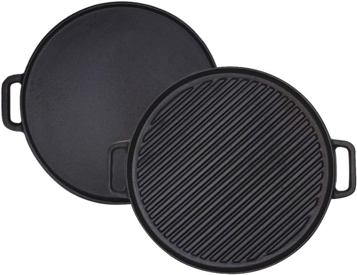 Omkeerbare 12-Inch Dubbele Handled Gietijzeren Grill/Bakplaat