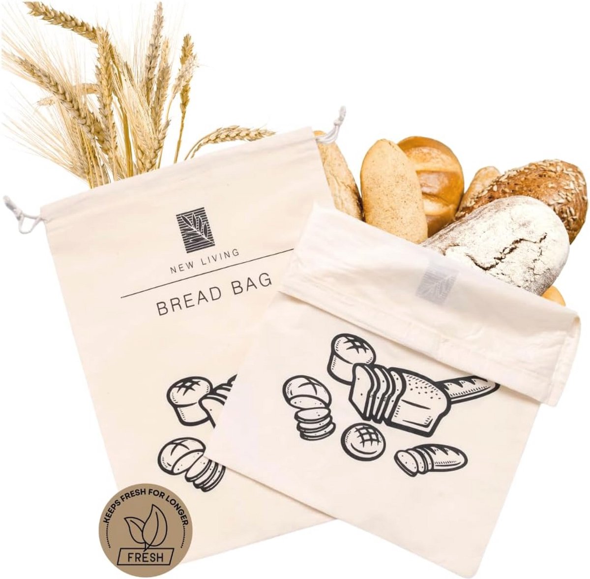 Eco-vriendelijke broodzak 44 x 35 cm - 2 stuks voor langer vers brood