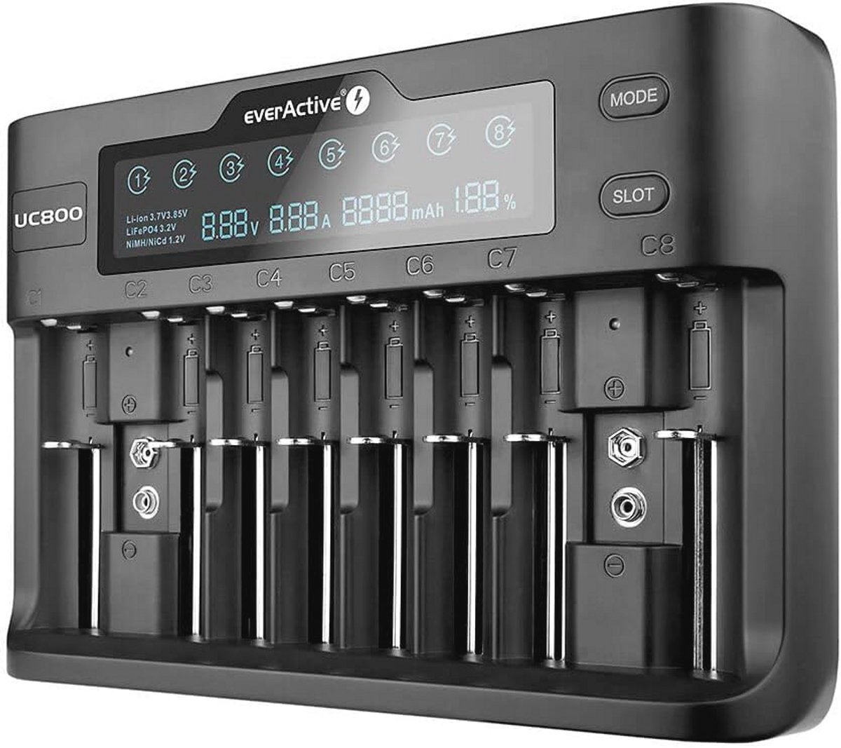 Oplader voor 10 Accu's - Universeel met LCD-Display en Capaciteitstest