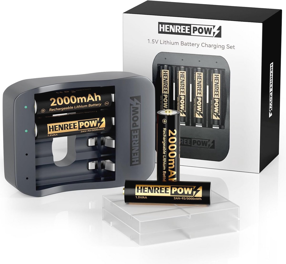 Oplaadbare AA Lithiumbatterijen 1.5V - Hoge Capaciteit 3000 mWh - 4-Pack