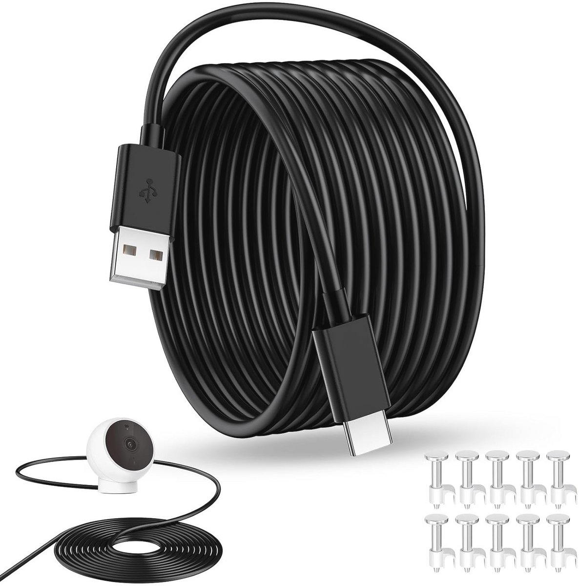 USB naar USB C Oplaadkabel voor Beveiligingscamera - 5 m Extra Lange Stroomverlengkabel