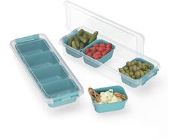 RoyalFay Napoli Ingrediëntencontainer, set van 2, stapelbare opbergdoos met 8 inzetstukken en 2 deksels, voedselveilige koelkastorganizer voor pizzazaag en meal prep, Caribisch blauw