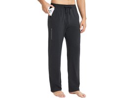 BALEAF Brede joggingbroek voor heren, katoenen vrijetijdsbroek, rechte pijpen, lange yogabroek, klassieke trainingsbroek met zakken