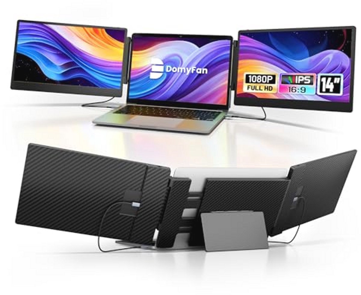 14 Inch FHD 1080P IPS Drievoudige Draagbare Laptop Monitor - Plug and Play, Compatibel met Windows, Mac, Android, Chrome, Switch, PS5