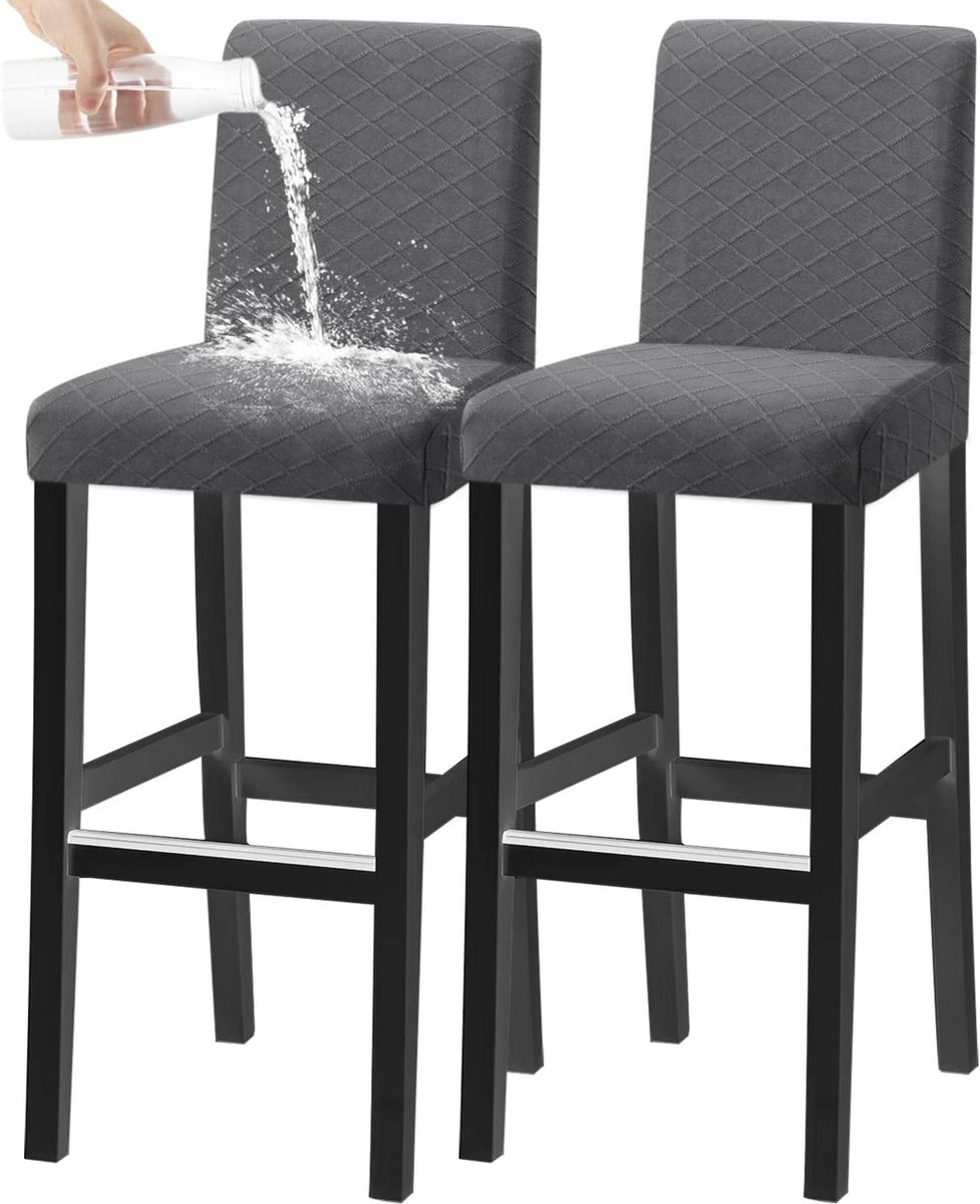 Stoelhoezen voor Korte Draaibare Eetkamerstoelen en Barkrukken - Set van 4 - Wasbaar en Afneembaar - Grijs