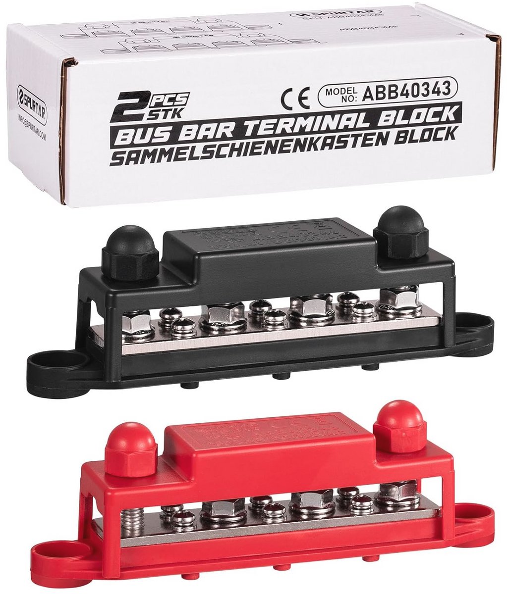 Stroomverdeler Busbar 12–48V 250A met M8 Bouten en M4 Schroeven voor Auto, Vrachtwagen, Camper en Boot