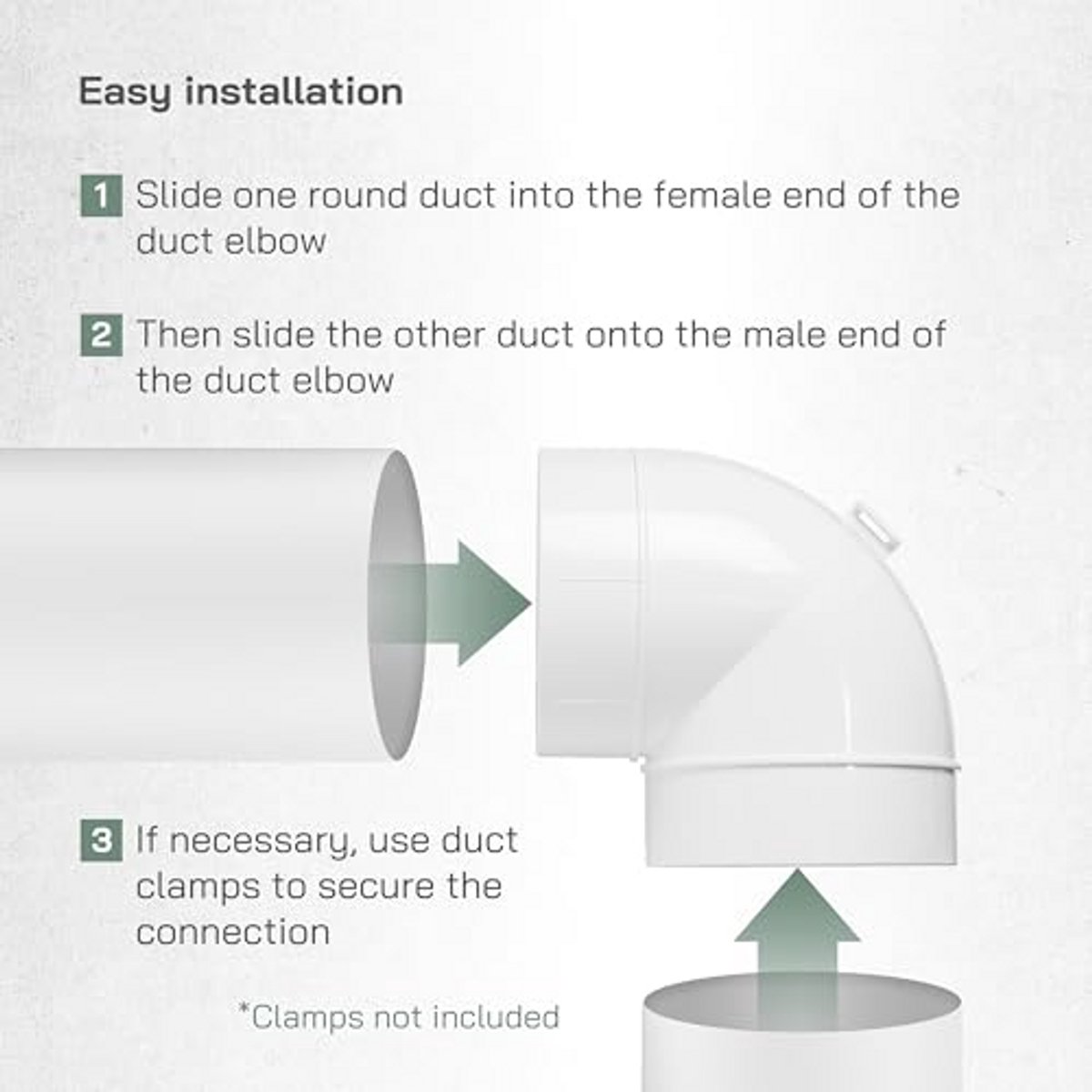 100 mm / 4 inch witte kunststof 90 graden elleboog bocht buisconnector voor ventilatiesystemen
