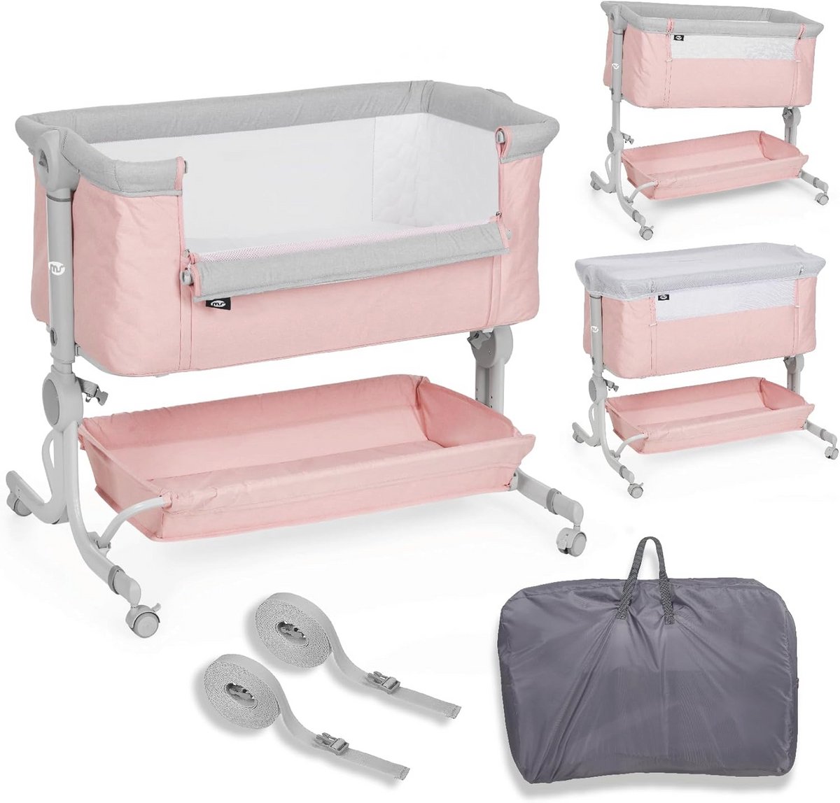Verstelbare Co-Sleeper Babywieg met Meerdere Hoogtes en Refluxstand - Inclusief Matras en Muskietennet