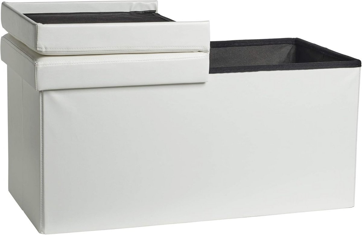 Gestoffeerde zitbank met opbergruimte en uitschuifbaar deksel - Wit, 38x76x37,6