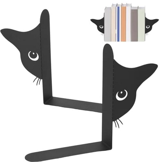 Boekensteunen In Kattenvorm - Zwart - Set Van 2 - Metaal - 15x4x18 Cm - Stabiel En Decoratief - Voor Boeken, Documenten En Tijdschriften