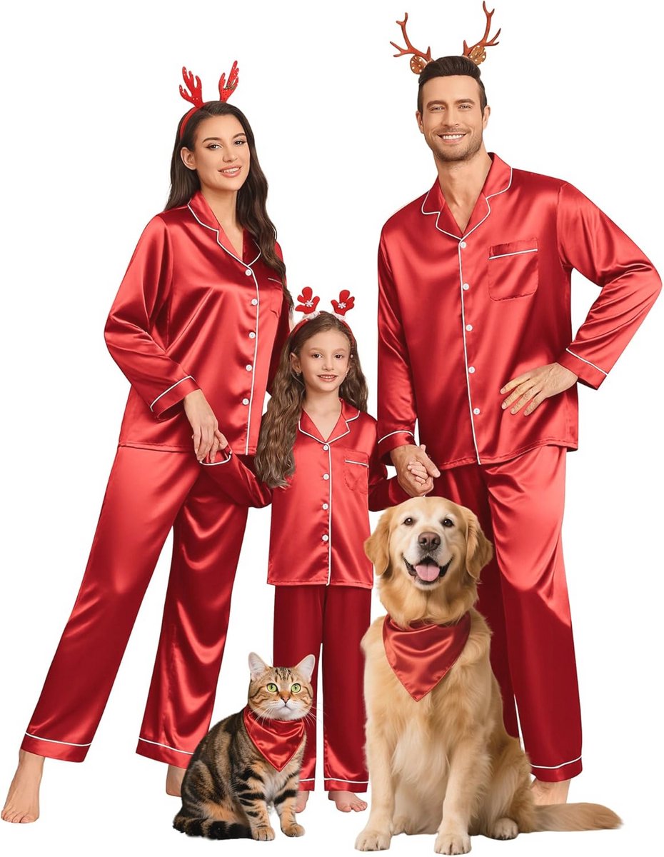 Bijpassende Satijnen Pyjama Set voor Koppels - Lange Mouwen Nachtkleding