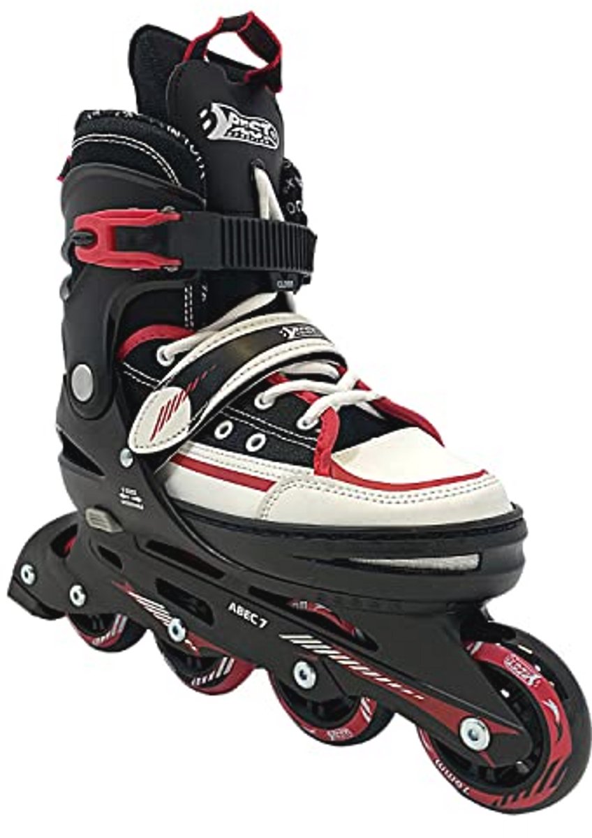 Verstelbare Inline Skates voor Kinderen – Robuuste Rolschaatsen met Rem in Zwart/Rood, Maten 37-41