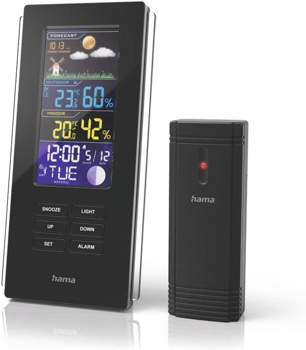 Draadloos Weerstation met Buitensensor en Multifunctionele Klok - Voor Binnen- en Buitentemperatuur, Luchtvochtigheid, Maanfasen
